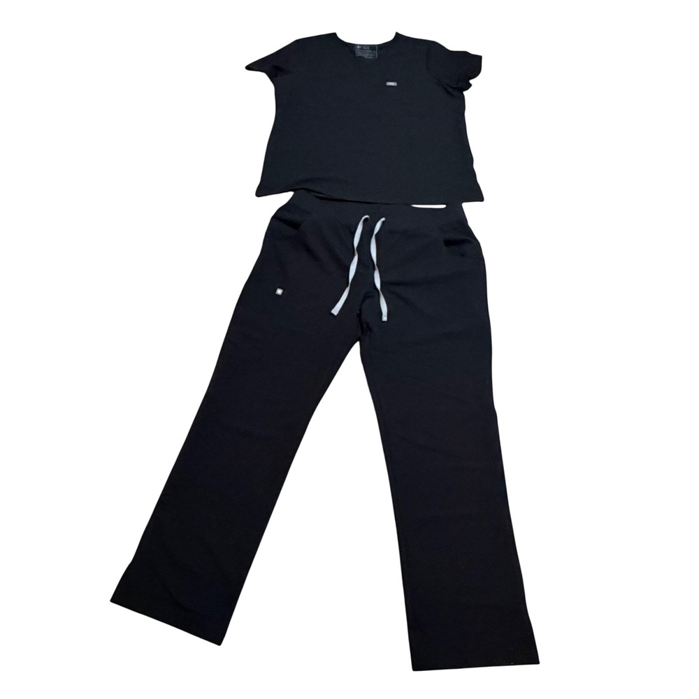 FIGS Black Scrub Set Catarina One-Pocket Top and Kade Cargo Pants Women XL Nurse